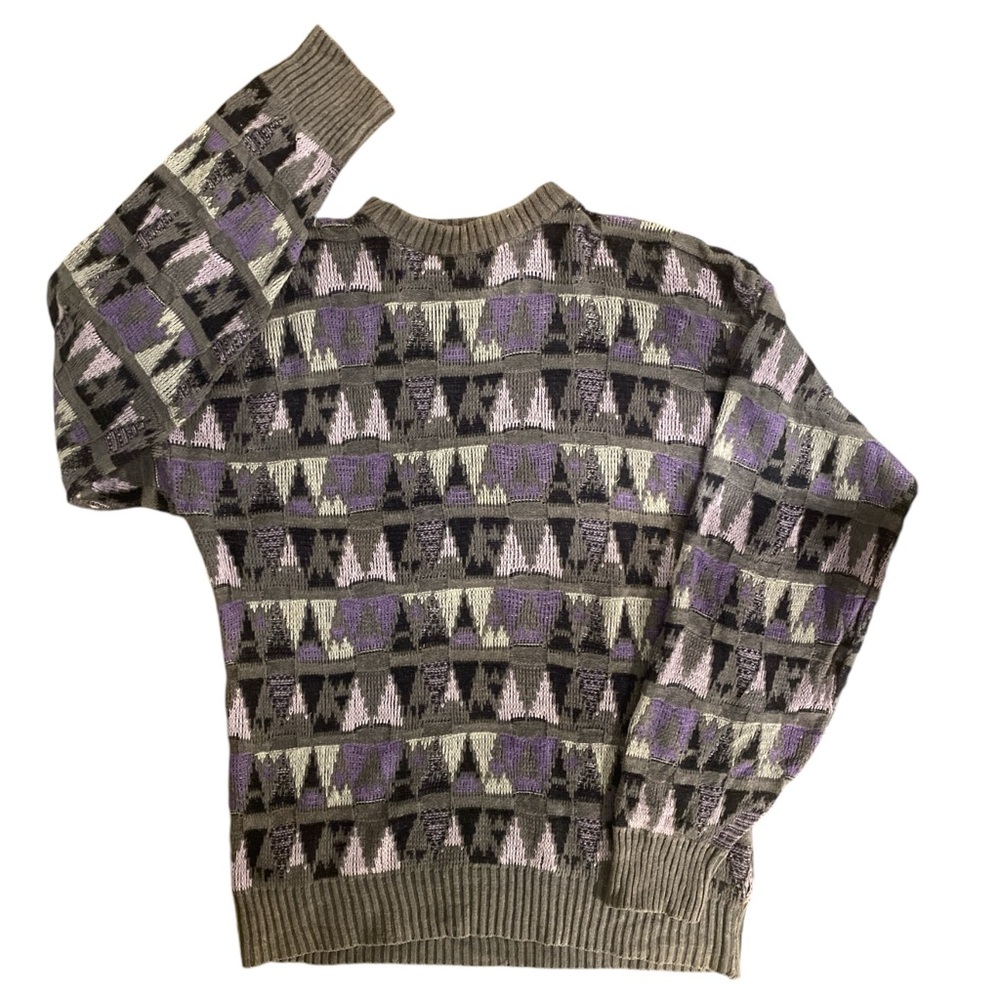 VTG Fluid Sweater Men’s XL Purple Gray Black Knit Geometric 80’s Retro Crew Neck